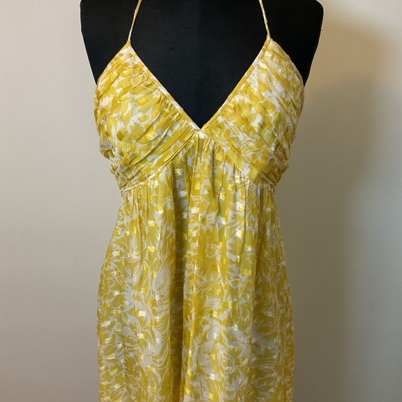14. Shoshanna Yellow and White Floral Silk Midi Dress Size 12 - Picture 2 of 5